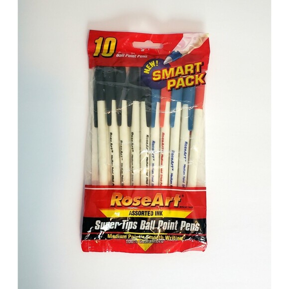 Rose Art Ball Point Pens Vintage NIP Super Tips Smart Pack Assorted Ink Medium - Picture 1 of 6